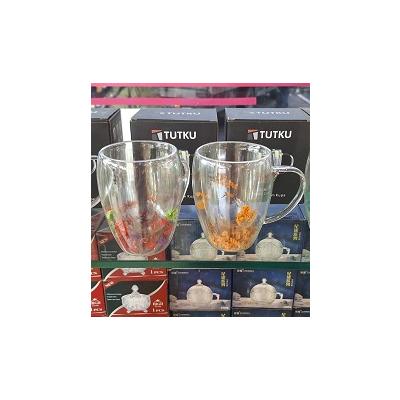 ÇİFT CİDARLI CAM KUPA ÇİÇEK 350ML *36 - 006.KT-002